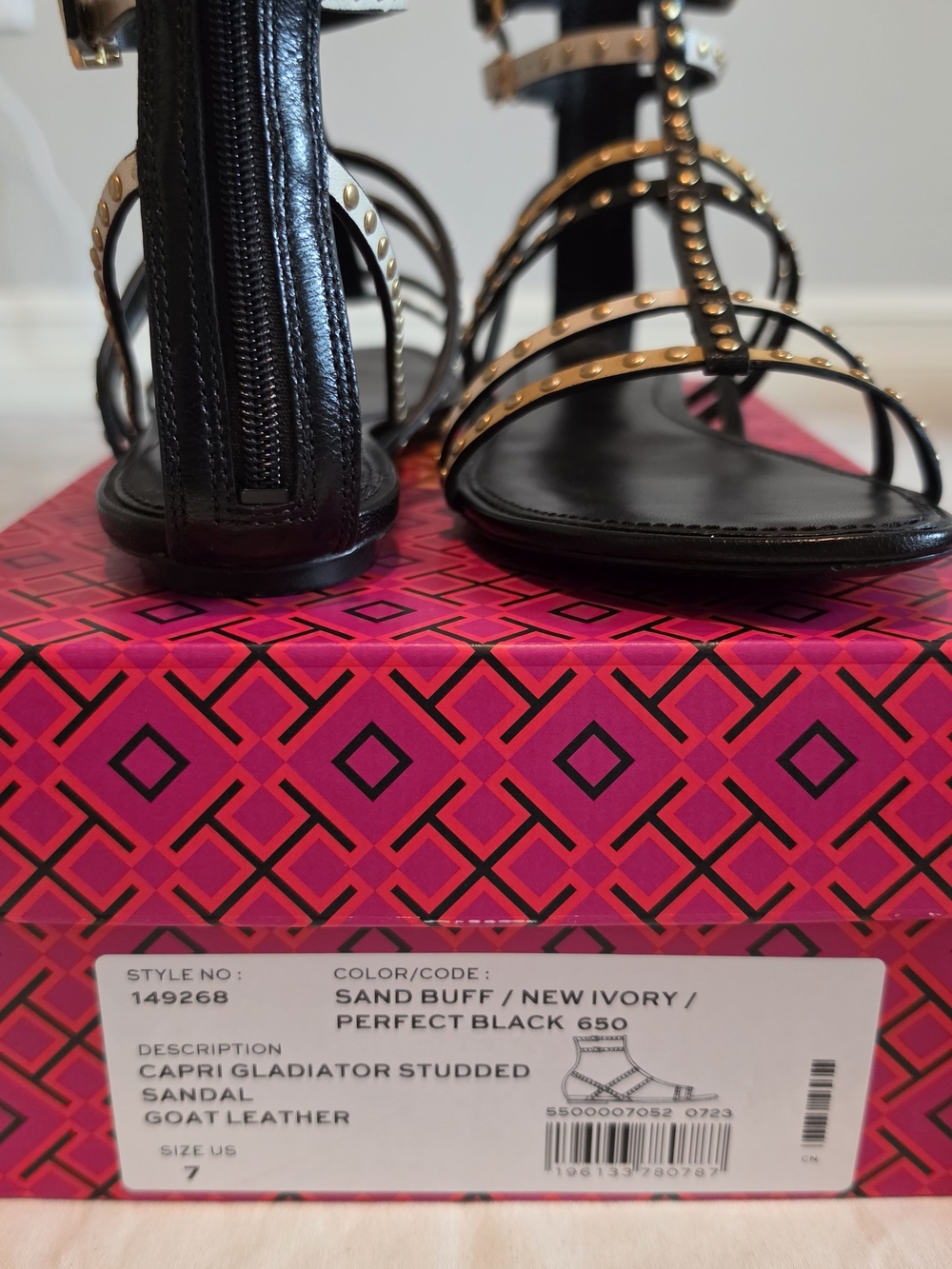 Tory Burch Black Leather Studded Gladiator Sandals - Picture 12 of 14